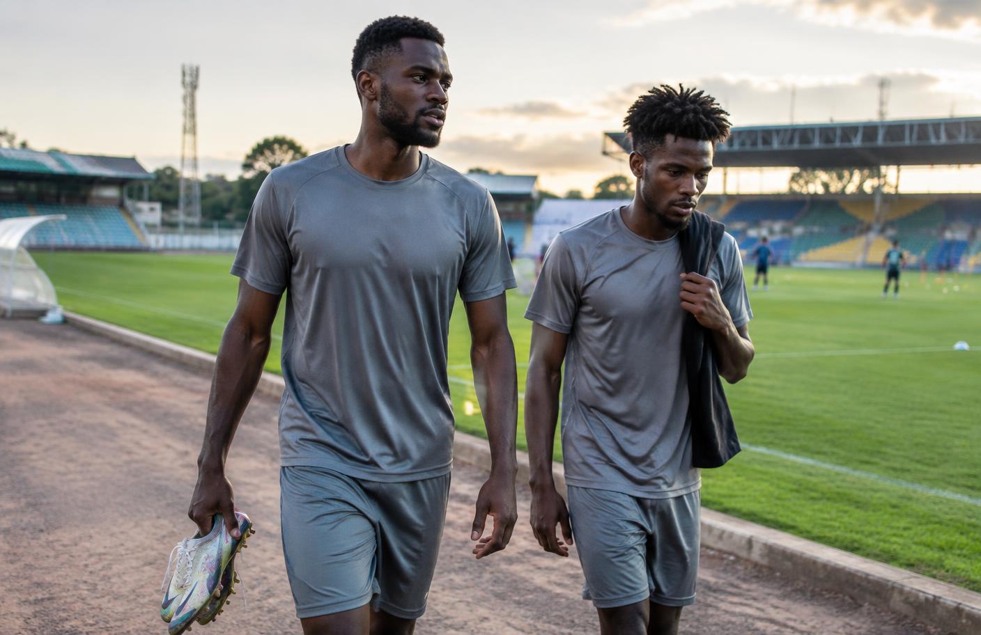 Footballers leaving a training session